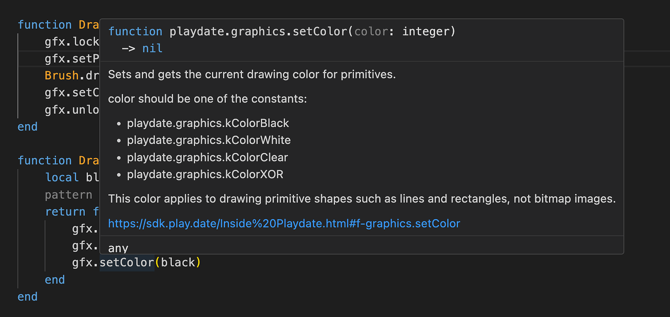 PlaydateLuaCATS VSCode types and inline Playdate SDK